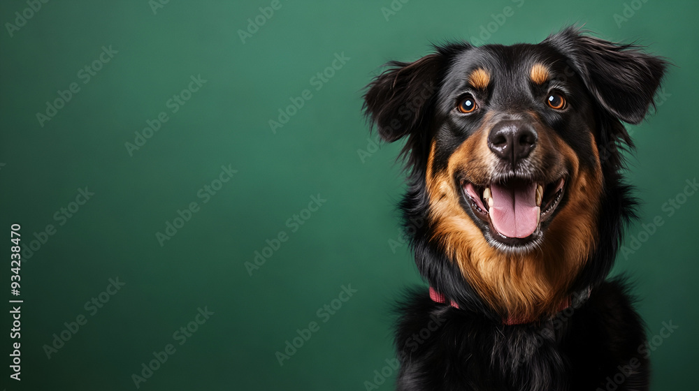 un fondo verde liso con espacio de copia con un perro jugueton y divertido alegre confiable y gracioso amigo fiel un fondo verde liso con espacio de copia con un perro jugueton y divertido alegre confiable y gracioso amigo fiel