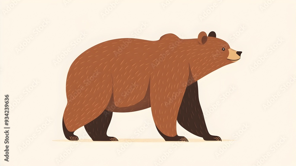 Fototapeta premium Cute Brown Bear Storing Fat for Winter in Flat Design