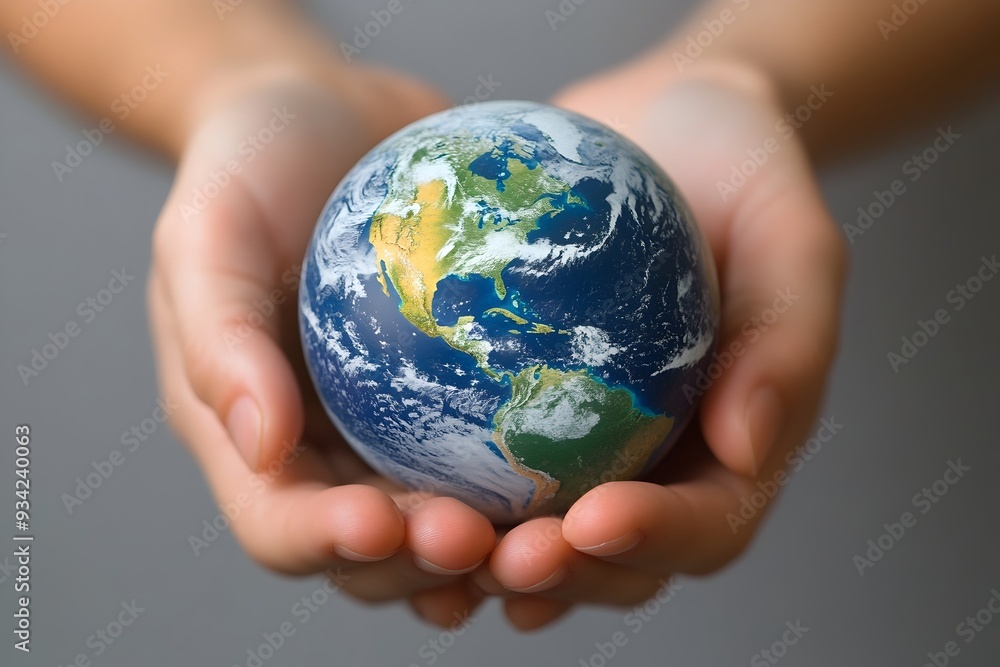 Cradled Earth Globe in Caring Human Hands Symbolizing Environmental Protection Sustainability and a Hopeful Future for Our Planet This bright Cradled Earth Globe in Caring Human Hands Symbolizing Environmental Protection Sustainability and a Hopeful Future for Our Planet This bright