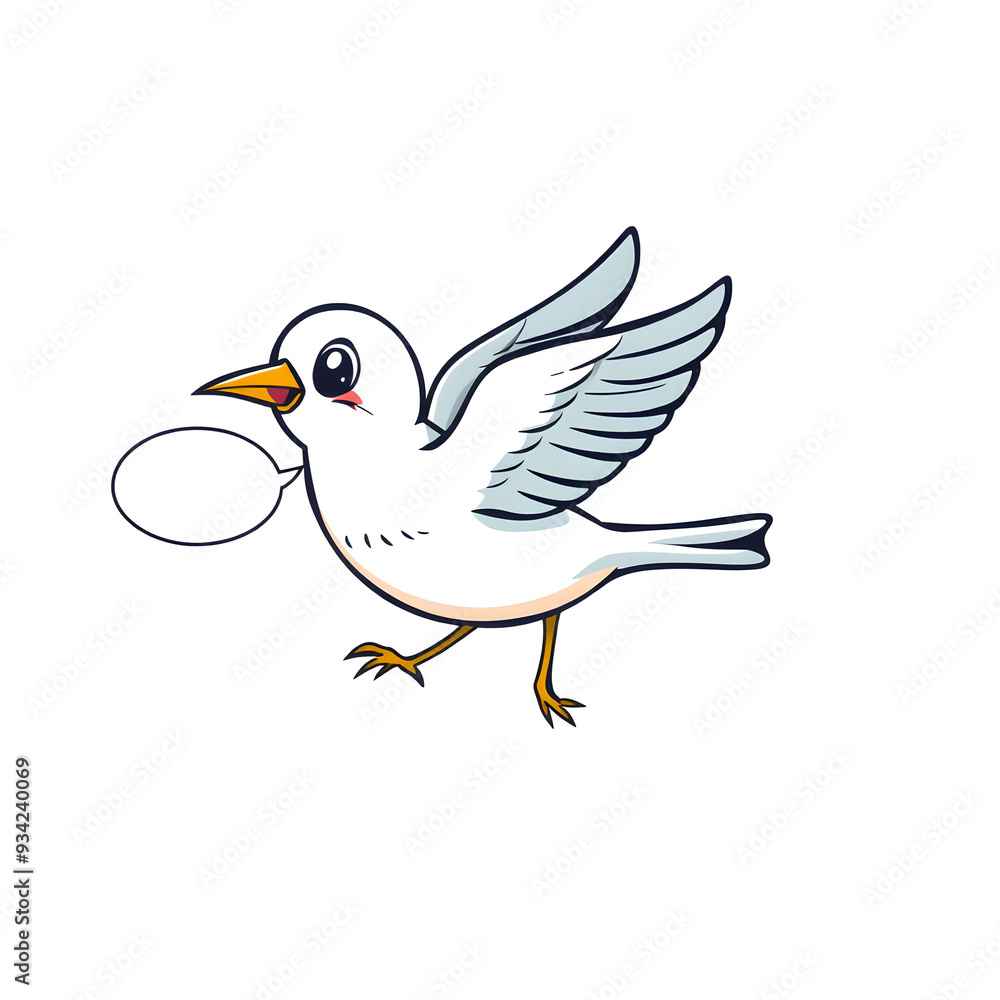 Fototapeta premium Bird and text bubble cartoon icon illustration on white background. Generative AI