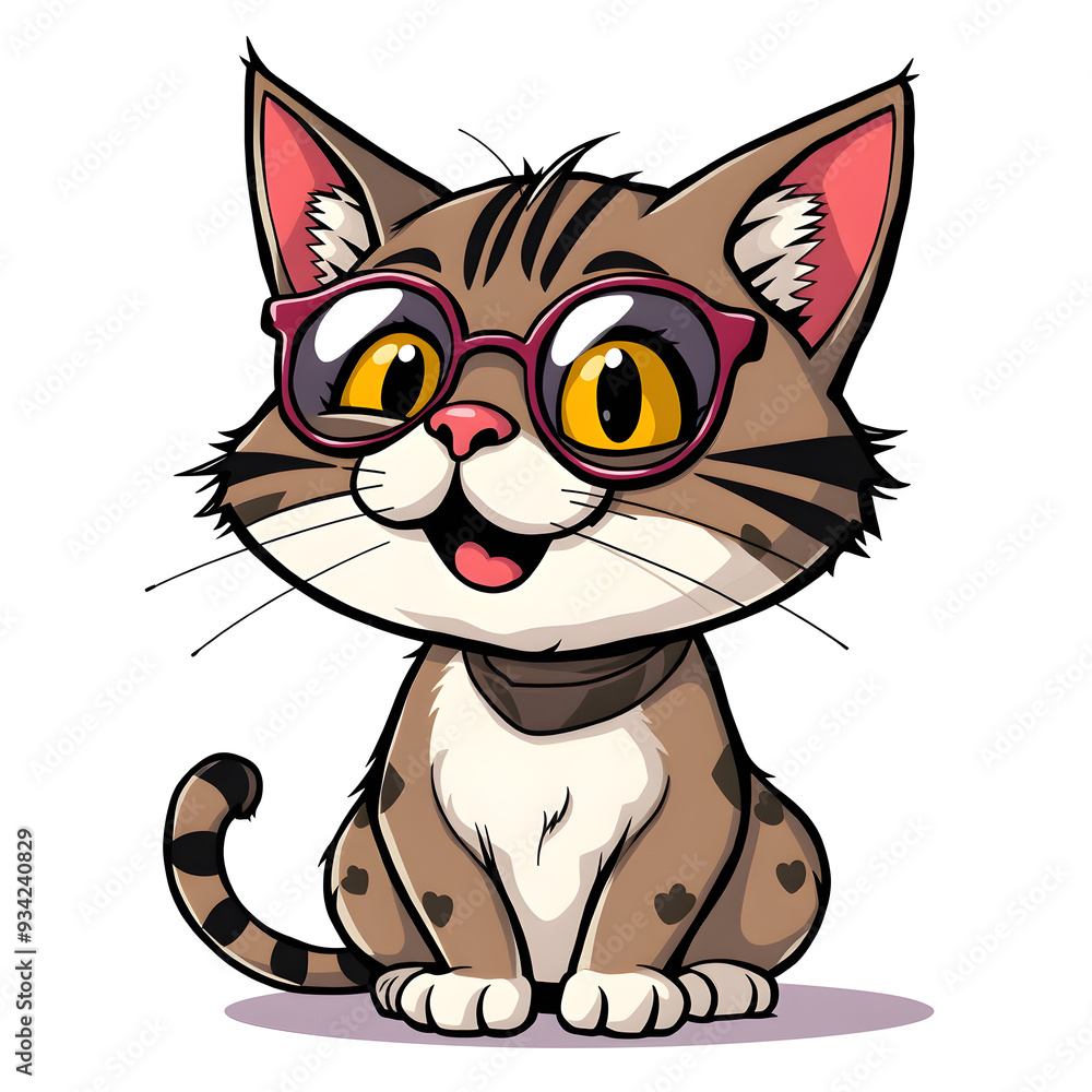 Obraz premium Cute cat cartoon icon illustration on white background. Generative AI