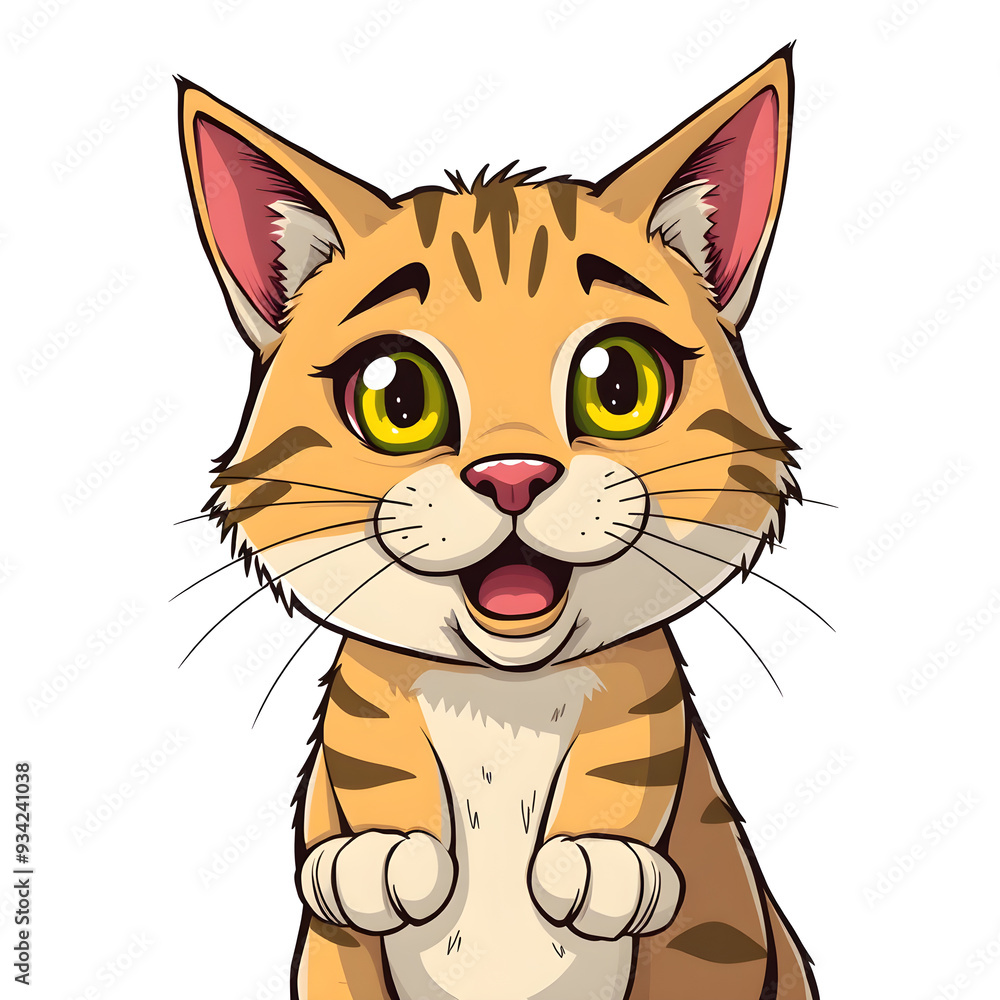 Fototapeta premium Cute cat cartoon icon illustration on white background. Generative AI