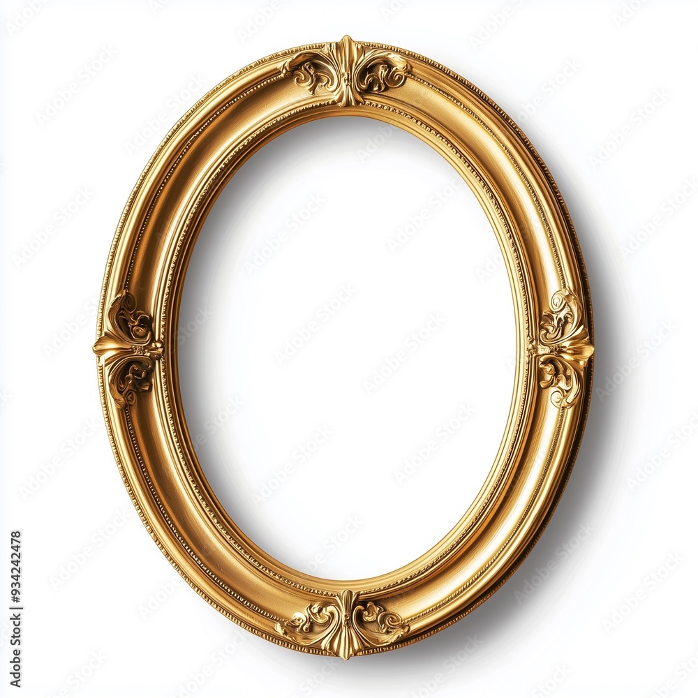 Fototapeta premium A golden oval picture frame with a white background no shadow simple and clean exquisite details sticker-like style high resolution professional photography super clear details ultra-realistic