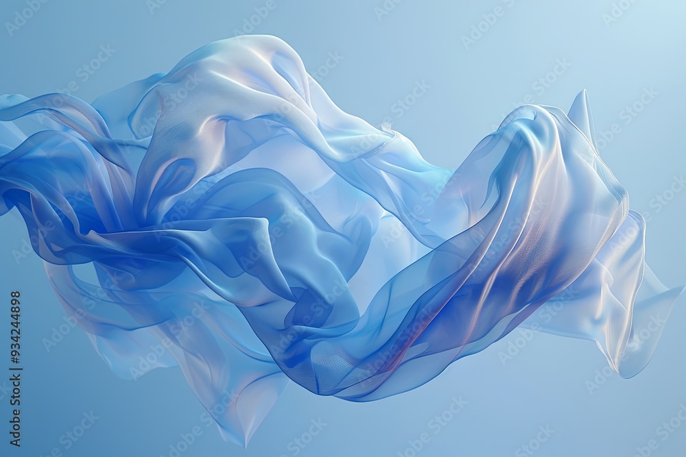 Fototapeta premium Piece of light, airy fabric flowing gracefully against a clear blue sky, symbolizing freedom, lightness, and elegance.