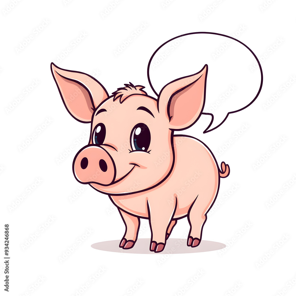 Cute pig and text bubble cartoon icon illustration on white background. Generative AI Cute pig and text bubble cartoon icon illustration on white background. Generative AI