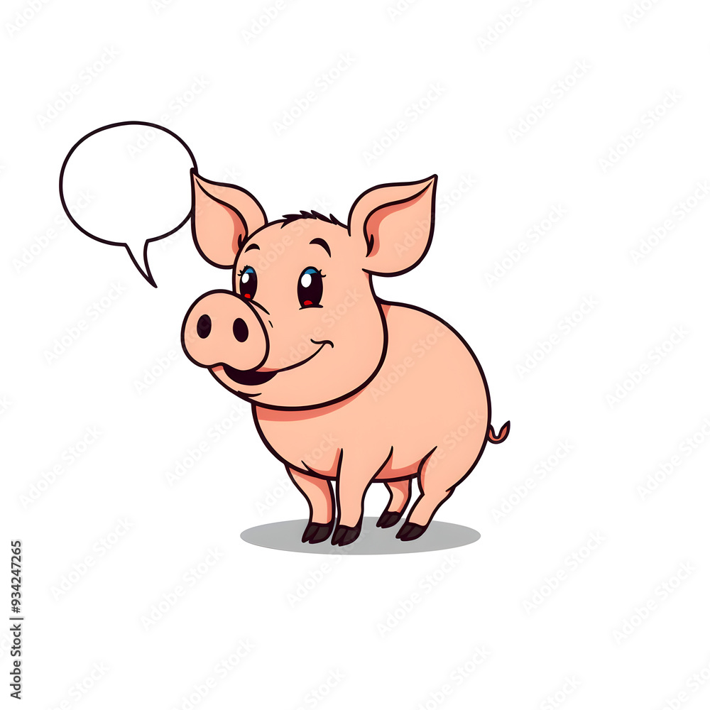 Cute pig and text bubble cartoon icon illustration on white background. Generative AI Cute pig and text bubble cartoon icon illustration on white background. Generative AI