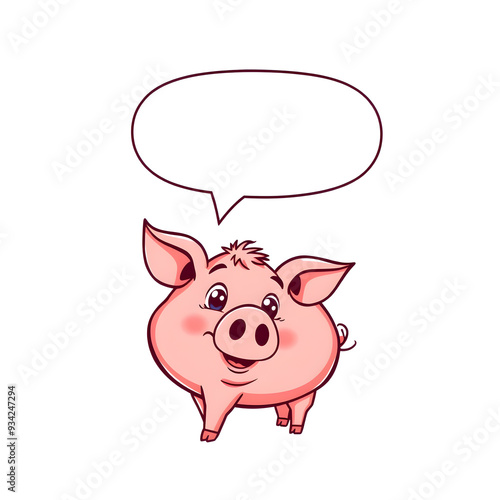 Cute pig and text bubble cartoon icon illustration on white background. Generative AI photo