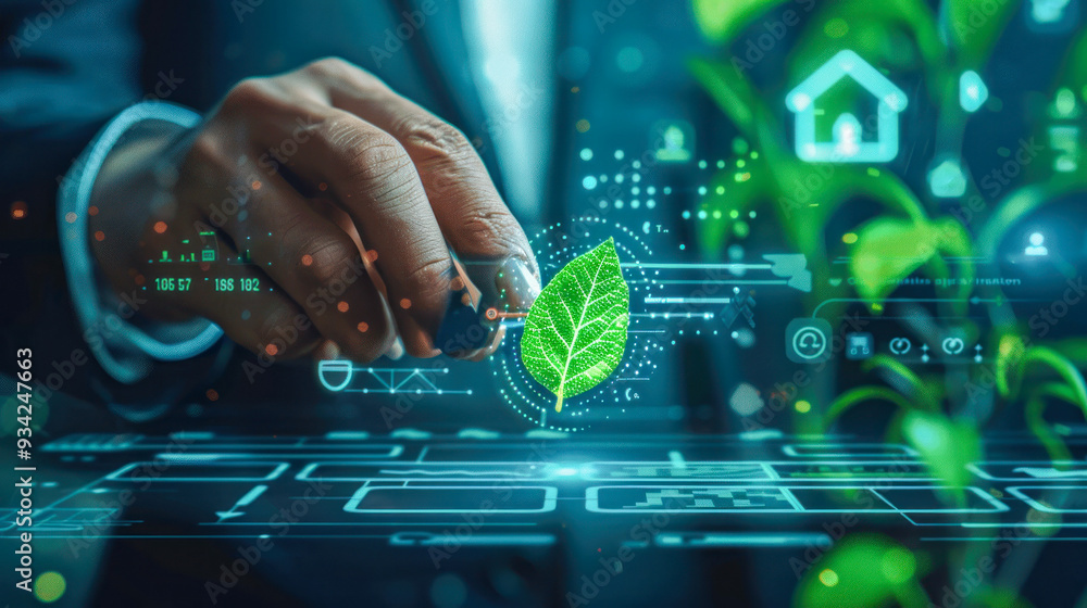 Protecting the earth with the help of technology, green planet concept Protecting the earth with the help of technology, green planet concept