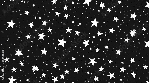 White Stars on Black Background, Abstract Image, Texture, Pattern, Wallpaper, Cover and Screen for Smartphone, Cell Phone, Computer, Laptop, 9:16 and 16:9 Format