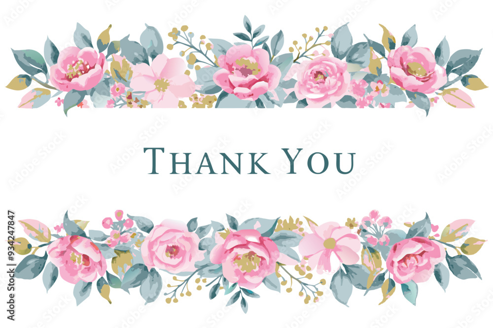 Naklejka premium Thank you card with flower frame background