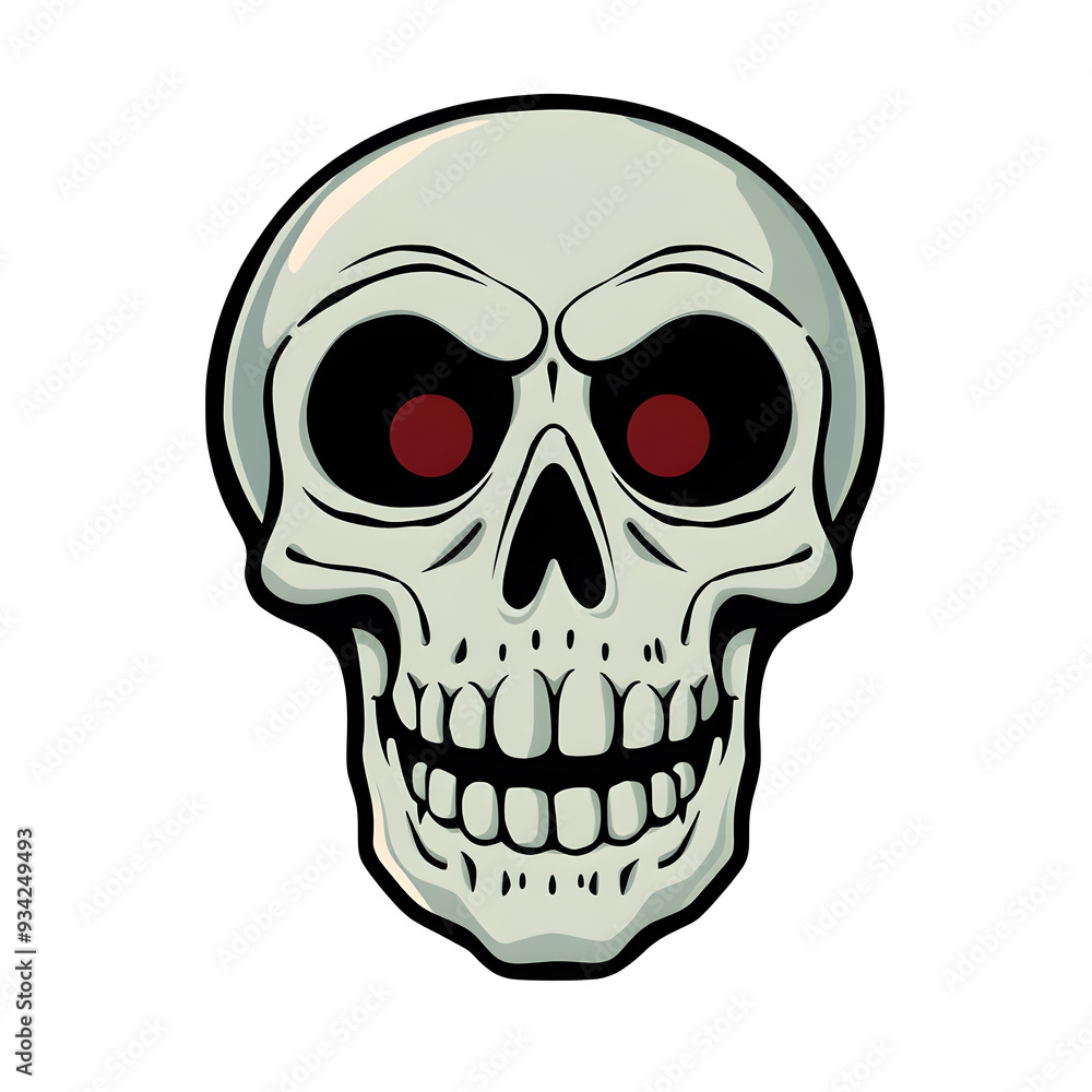 Fototapeta premium Skull cartoon icon illustration on white background. Generative AI