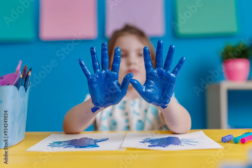 Children painting with their hands photo