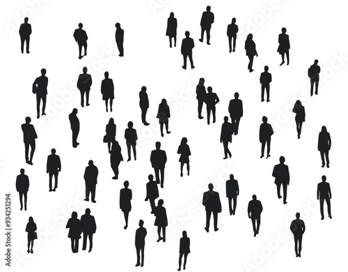 axonometric people, isometric silhouettes, flat vector, crowd
