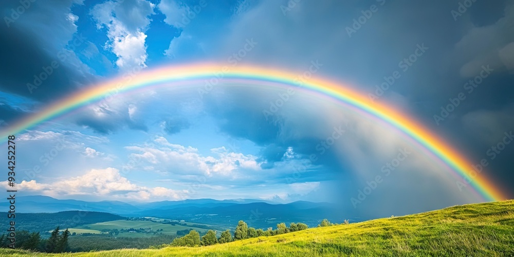 rainbow in the sky over natural landscape rainbow in the sky over natural landscape