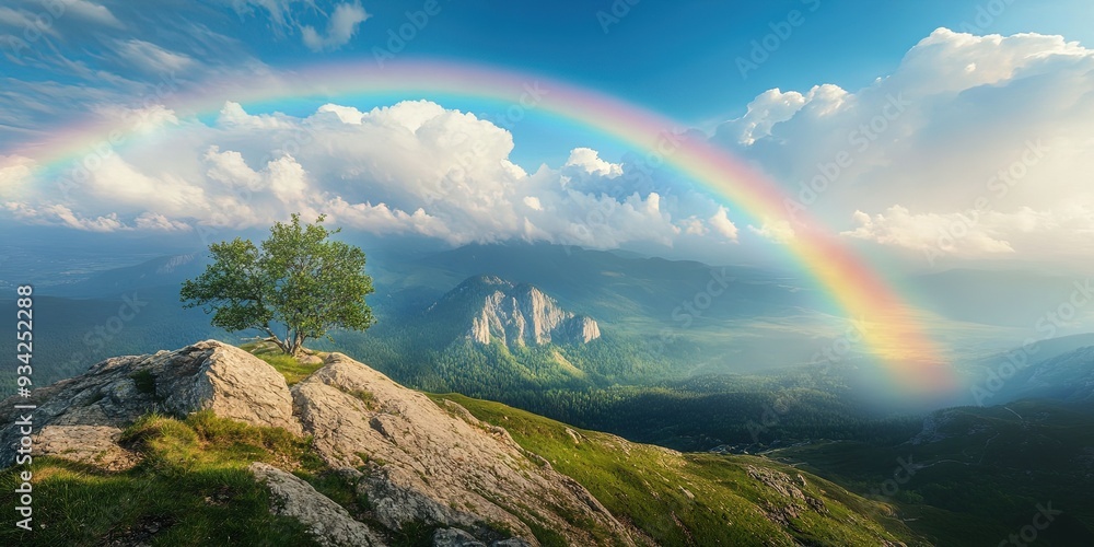 rainbow in the sky over natural landscape rainbow in the sky over natural landscape
