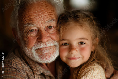 Grandfather embracing granddaughter, Generative AI