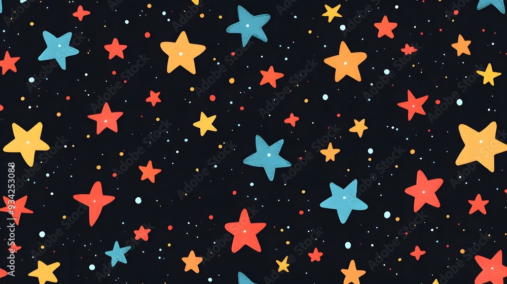 Fototapeta premium Colorful Stars on Black Background, Abstract Image, Texture, Pattern, Wallpaper, Cover and Screen of Smartphone, Cell Phone, Computer, Laptop, 9:16 and 16:9 Format