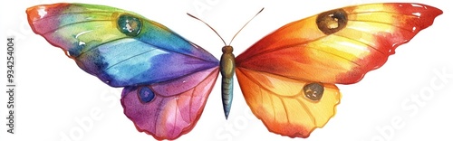 Watercolor butterfly in vibrant colors isolated against a white background
