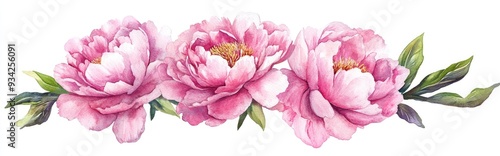Pink Peonies Watercolor Illustration of Flowers Isolated on Transparent Background for Botanical Art Greeting Cards Stationery Weddings and Home Decor