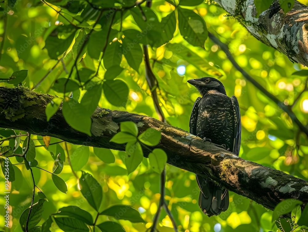 Vibrant Bird Perched on a Lush Flourishing Tree in a Dense Cinma Vrit Style Rainforest Habitat Vibrant Bird Perched on a Lush Flourishing Tree in a Dense Cinma Vrit Style Rainforest Habitat