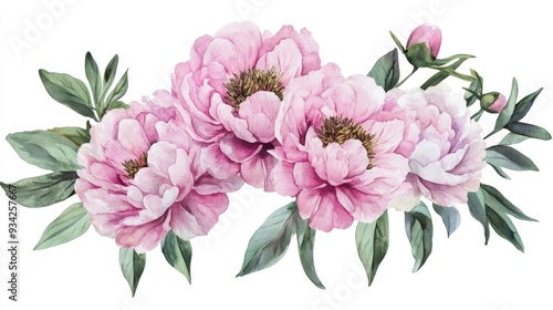 Pink Peonies Watercolor Illustration on Transparent Background for Botanical Art Greeting Cards Stationery and Wedding Decor