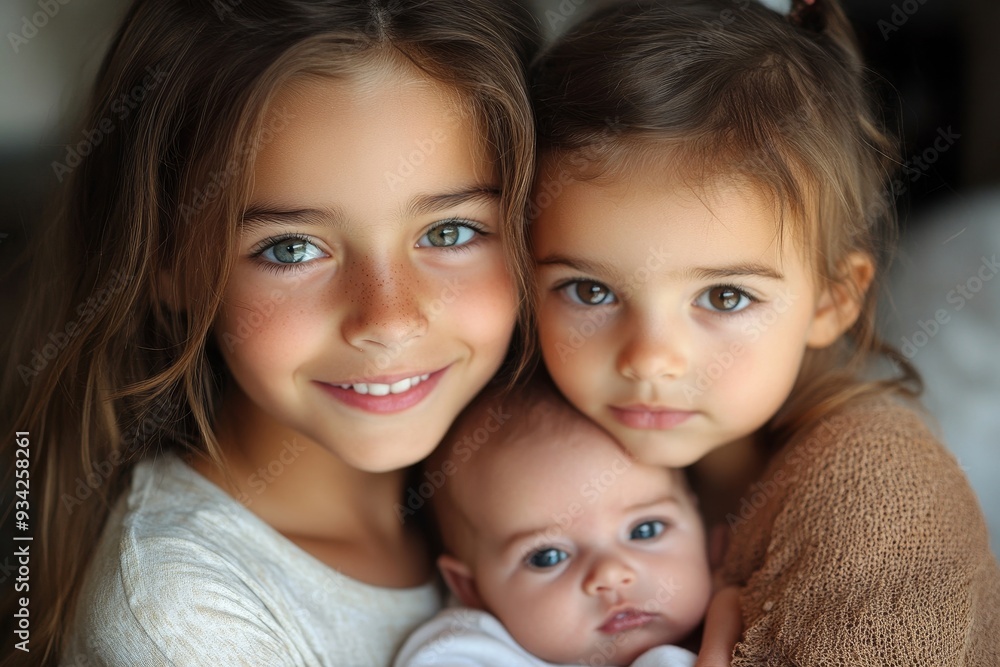 girl hold her little baby siblings, Generative AI girl hold her little baby siblings, Generative AI