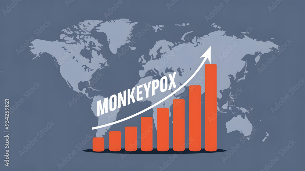 World map with red and white ascending graph. The graph shows an upward ...
