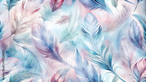 Abstract background with feathers. Colorful feather pattern design in pastel tones with copy space