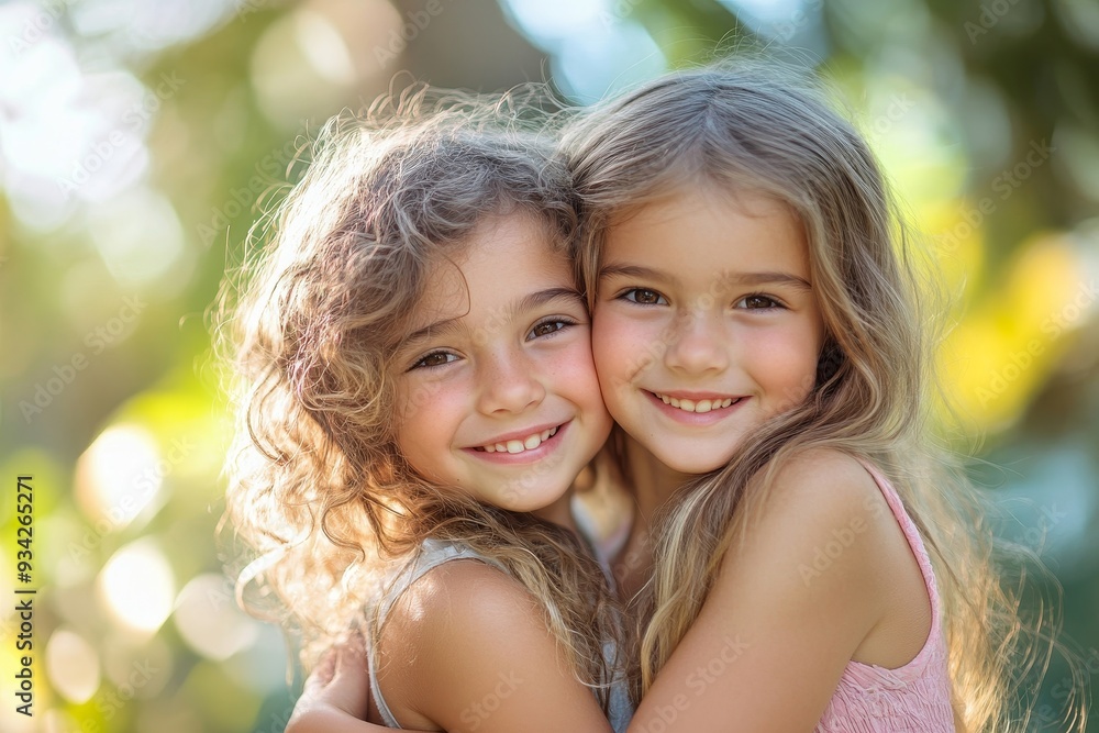children and girl siblings outdoor together at a park during summer vacation or holiday. Family, kids and love with a female child and sister hugging while bonding outside or having, Generative AI children and girl siblings outdoor together at a park during summer vacation or holiday. Family, kids and love with a female child and sister hugging while bonding outside or having, Generative AI