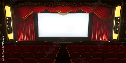 Empty Theater Stage With Red Curtains And Seats