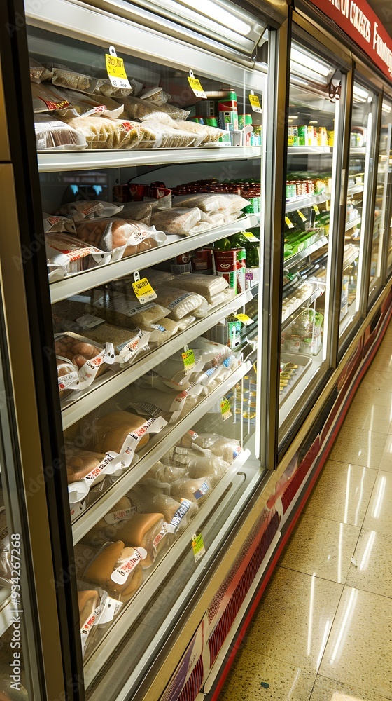 Fototapeta premium Refrigerated Display Case Filled with Food Products