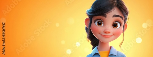 Charming 3D cartoon girl in front of a bright background