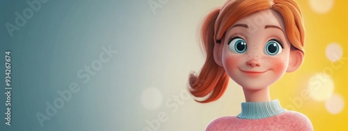Charming 3D cartoon girl in front of a bright background