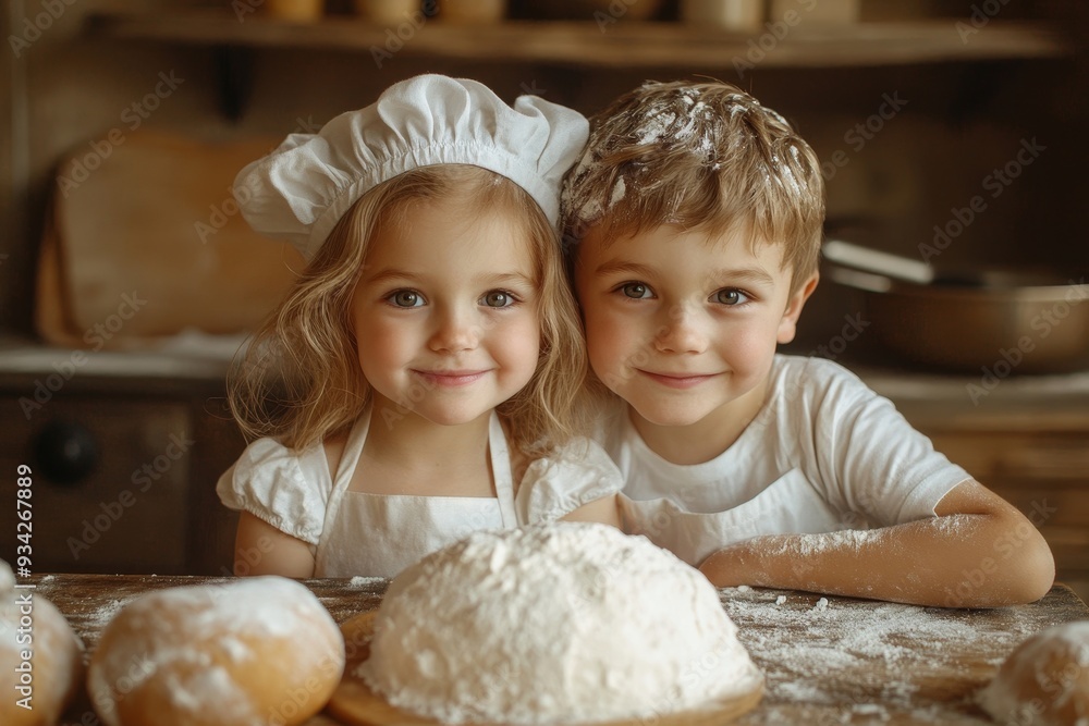 caucasian funny cute siblings in kitchen - little girl with older brother baking in kitchen. Bake, duty, fun and culinary concept, Generative AI caucasian funny cute siblings in kitchen - little girl with older brother baking in kitchen. Bake, duty, fun and culinary concept, Generative AI