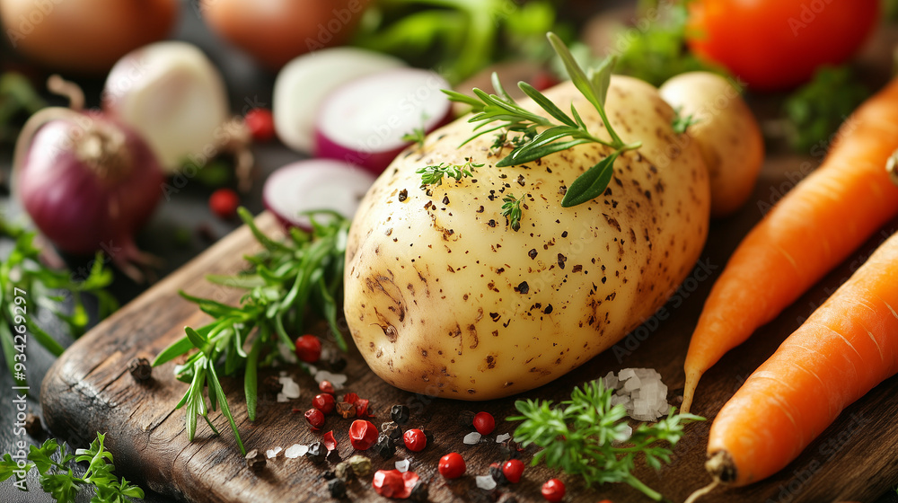 Healthy Meal ingredients with Potato and Vegetables Healthy Meal ingredients with Potato and Vegetables