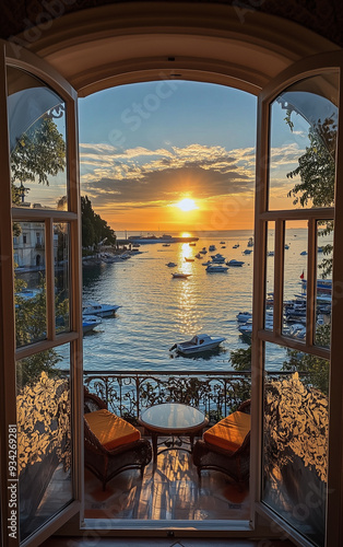 Sunrise View from a Luxurious Hotel Room in Constanta, Romania photo