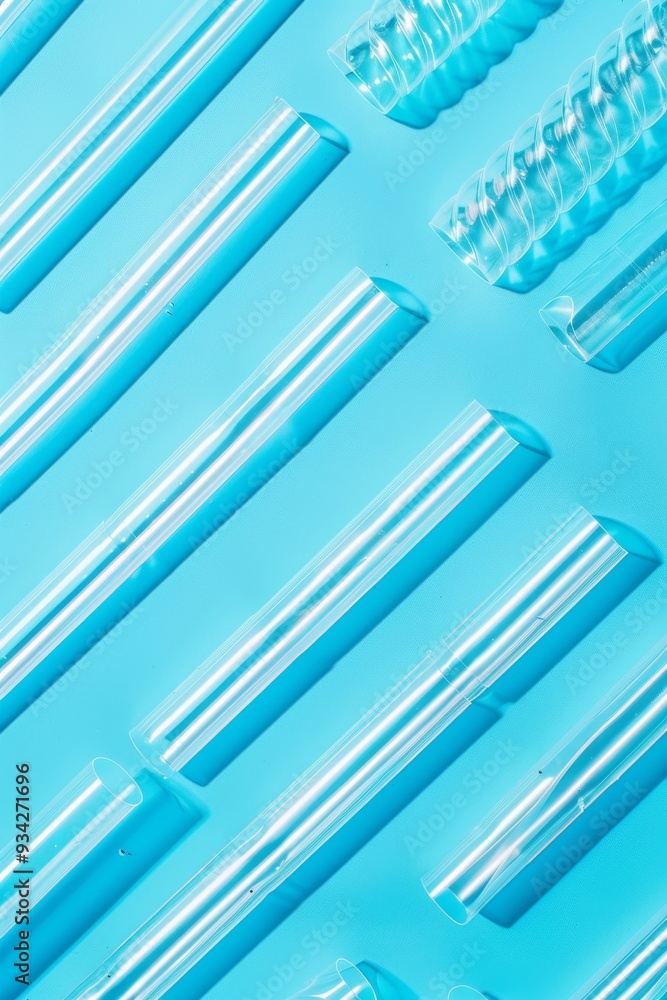 photo of plastic straws neatly arranged on a vibrant blue background, highlighting environmental photo of plastic straws neatly arranged on a vibrant blue background, highlighting environmental