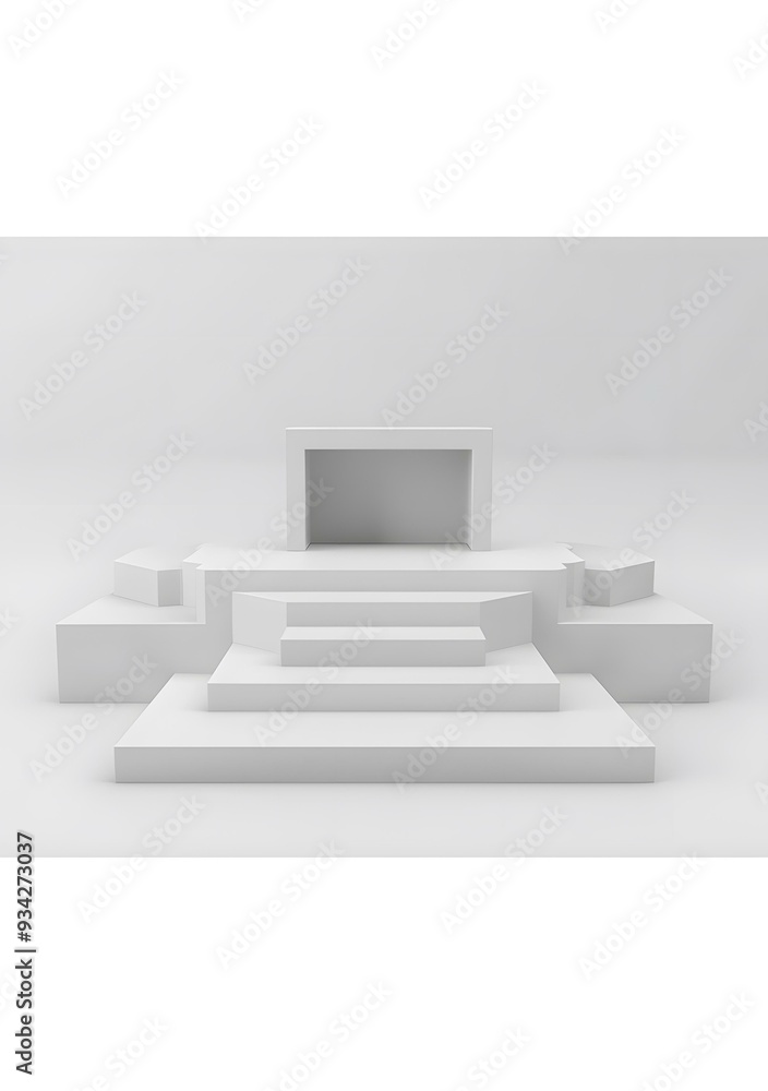White Minimalist Product Display Stand with Steps and Arch White Minimalist Product Display Stand with Steps and Arch