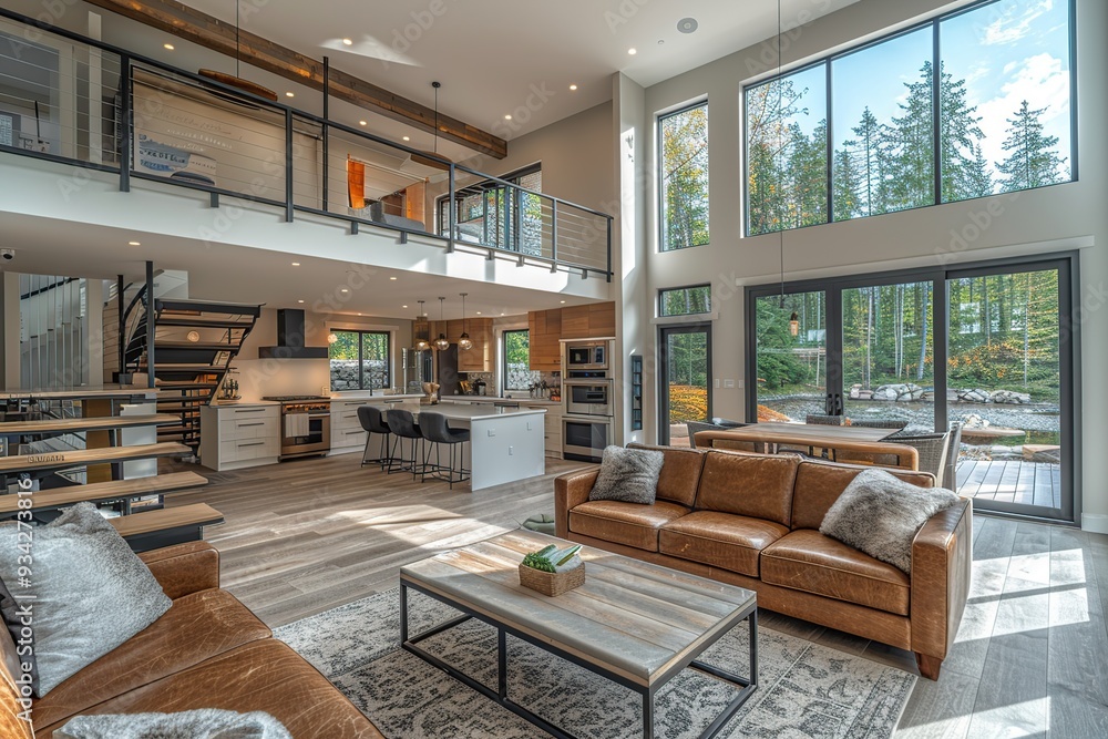Modern Open-Concept Living Space With Floor to Ceiling Windows Modern Open-Concept Living Space With Floor to Ceiling Windows