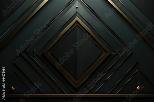 Black and gold geometric pattern with a diamond in the center.