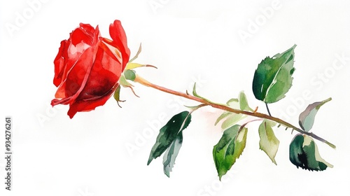 Red rose on a white background watercolor illustration
