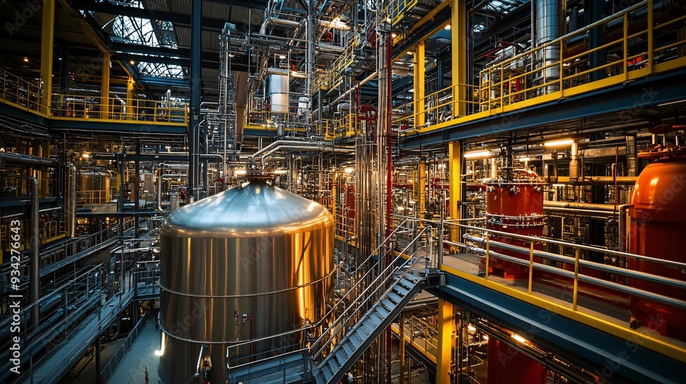 Obraz premium Modern Chemical Factory Infrastructure with Copy Space in Background