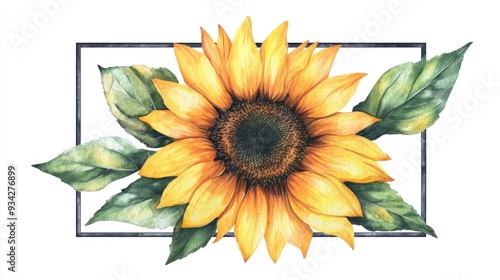 Wallpaper Mural Sunflower botanical illustration featuring wildflower leaves Isolated watercolor background set Aquarelle drawing for fashion elements with a square frame border Torontodigital.ca