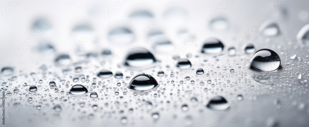Drops of water on silver surface. Raindrops sparkling macro, abstract splash closeup backgrounds Drops of water on silver surface. Raindrops sparkling macro, abstract splash closeup backgrounds