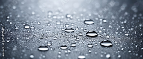 Wallpaper Mural Drops of water on silver surface. Raindrops sparkling macro, abstract splash closeup backgrounds Torontodigital.ca