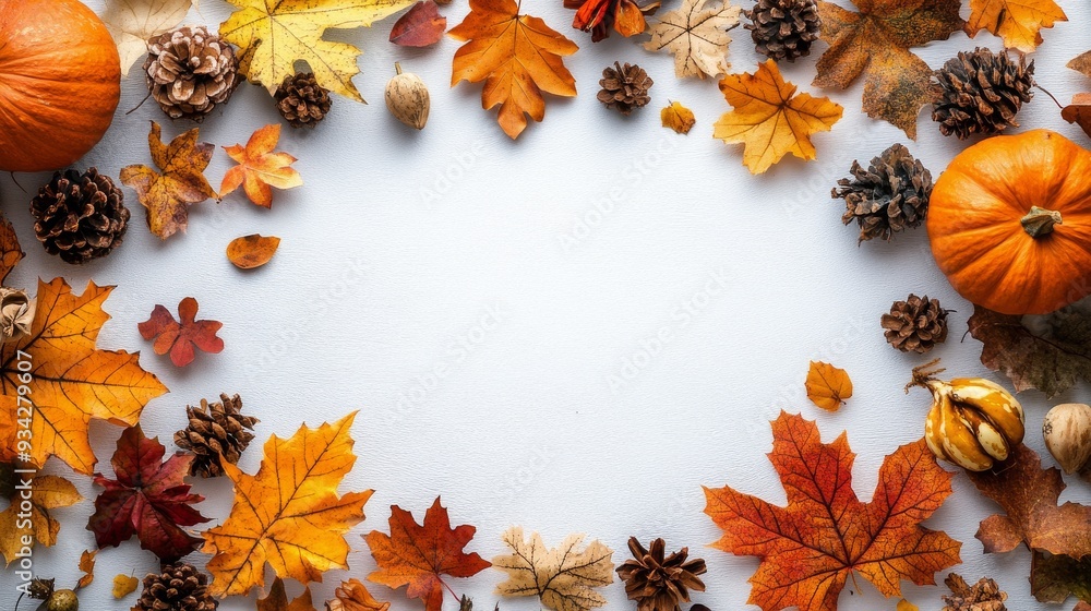 Autumn leaves and citrus fruits arranged on a yellow background Autumn leaves and citrus fruits arranged on a yellow background