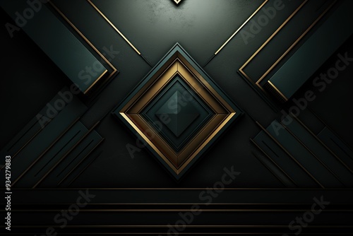 Dark abstract background with gold accents.