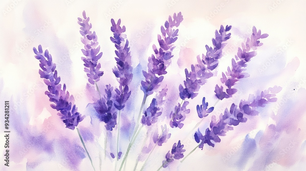 Naklejka premium Watercolor Bouquet of Lavender Flowers
