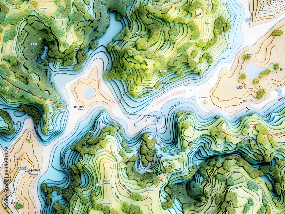 Obraz premium Detailed Topographical Map with Intricate Property Delineations and Land Usage Patterns