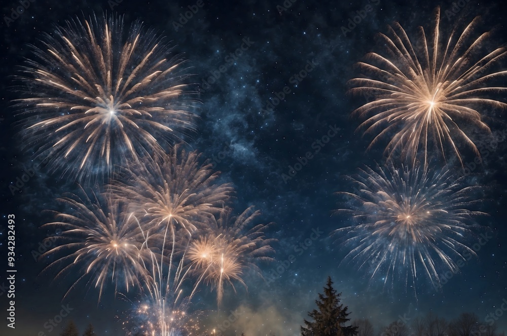 Obraz premium Fireworks in the night sky. Beautiful fireworks display.